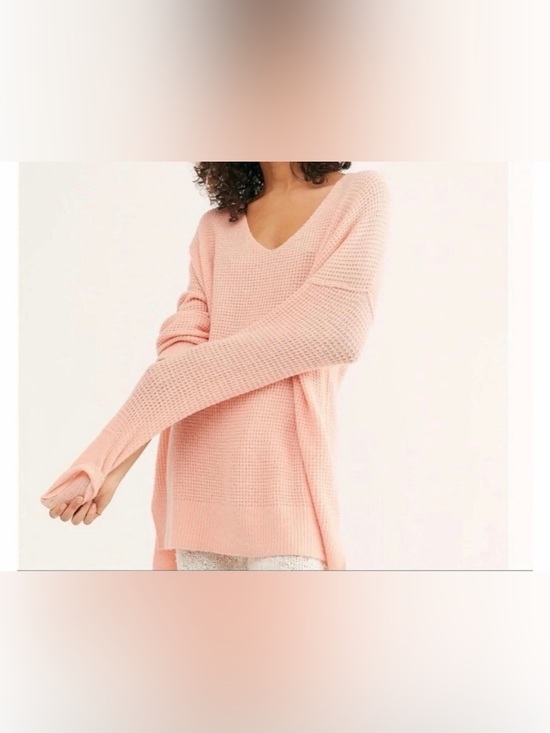 Free People Sweaters - • Free People C.O.M.F.Y. Waffle Knit Tunic V-Neck Oversized Sweater sherbert M-L